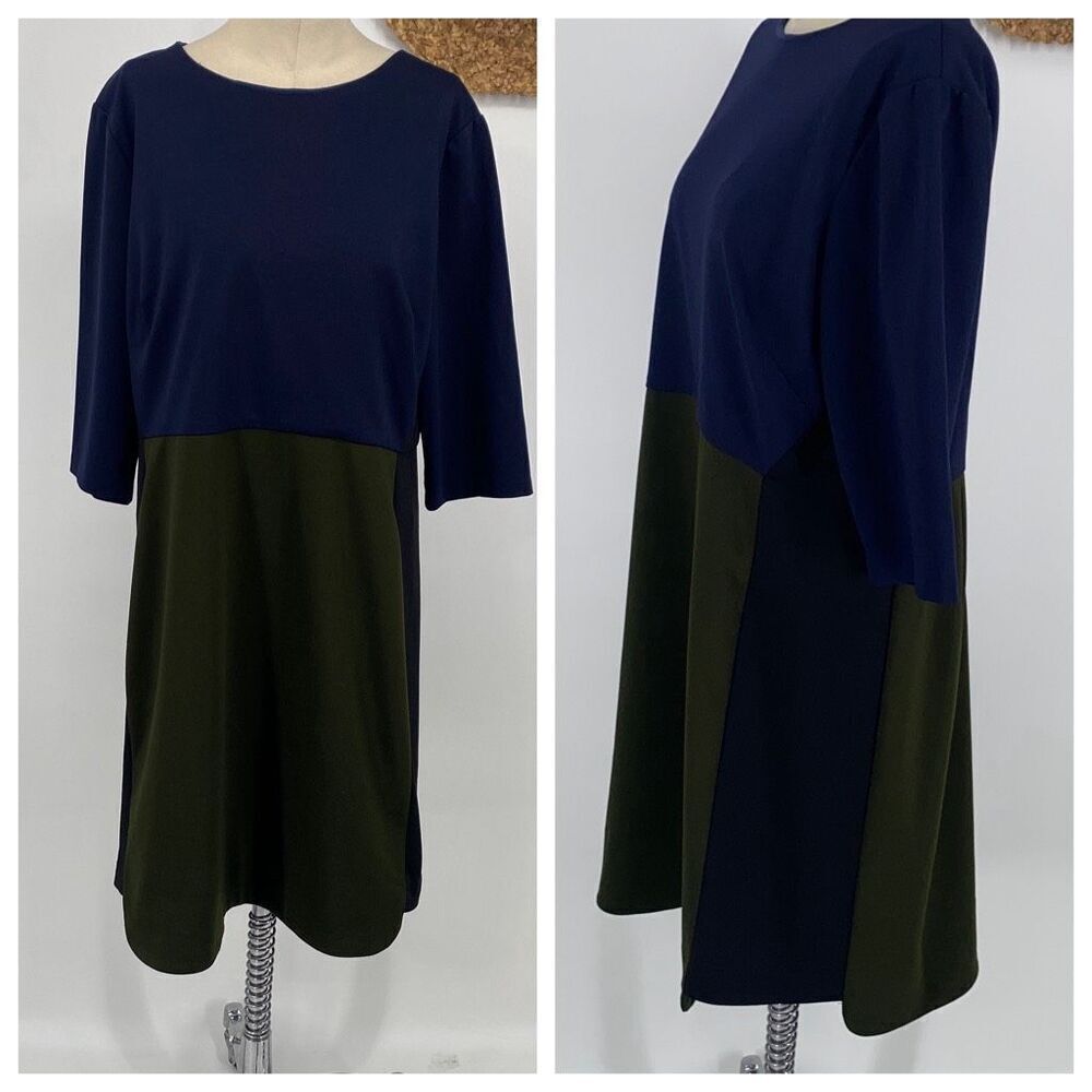 Hutch Women's Heavyweight Jersey Colorblock Sheath Dress Blue Green Size 18W